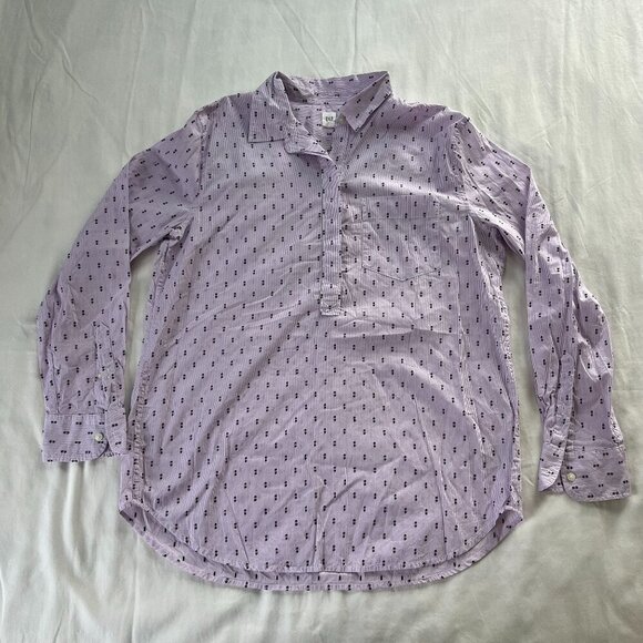 GAP Tops - Gap Lavender Navy Blue Polka Dot Long Sleeve 1/4 Button Casual Shirt | Size M